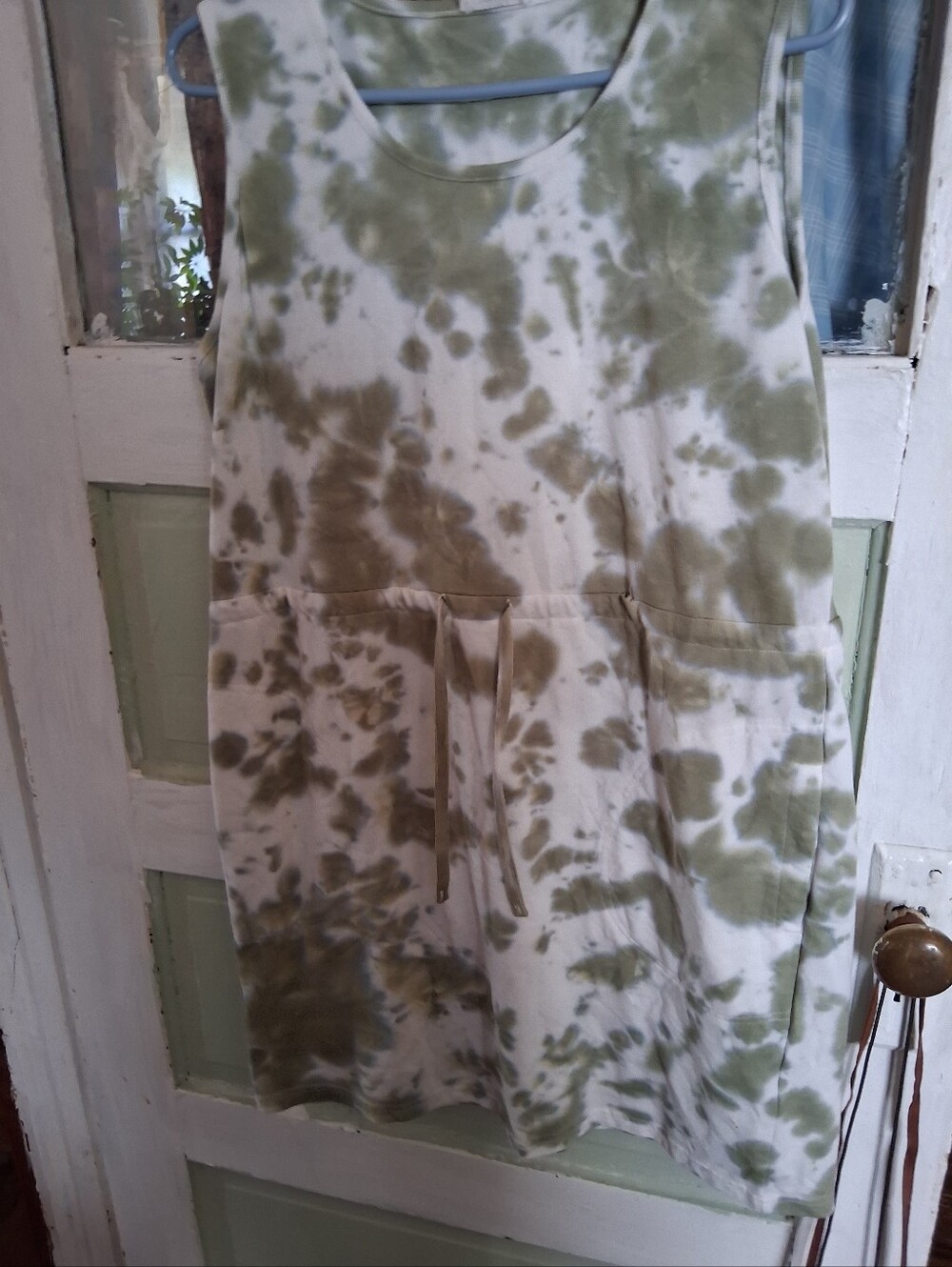 Casual Olive Tie-Dye Minidress with Drawstring